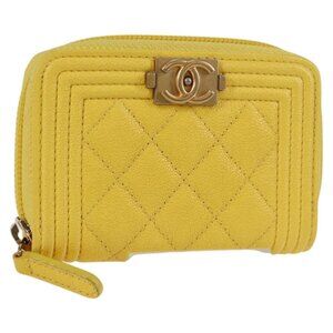 CHANEL Coin Purse Grained Calf Skin Gold Yellow